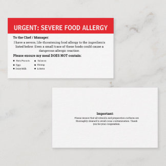 Multiple Food Allergy Alert Visitenkarte