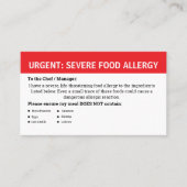 Multiple Food Allergy Alert Visitenkarte (Vorderseite)