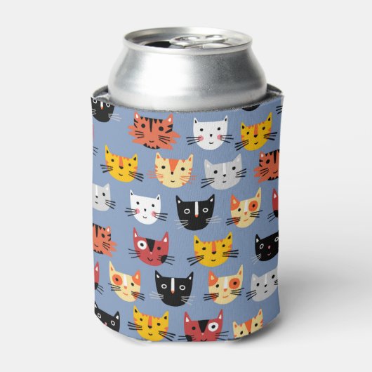 Multiple Fun Kitty Cats Muster blau Dosenkühler (Kanne Vorderseite)
