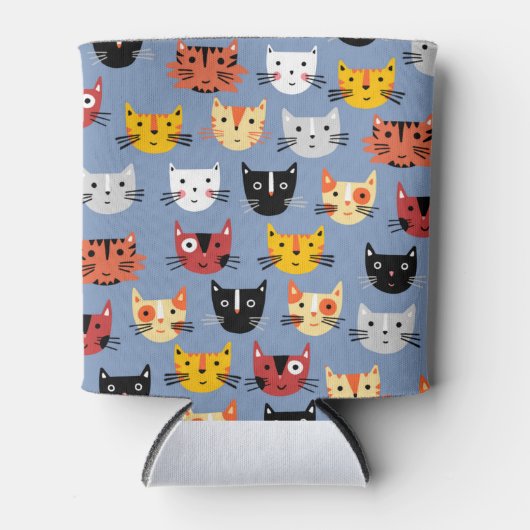 Multiple Fun Kitty Cats Muster blau Dosenkühler (Vorderseite)