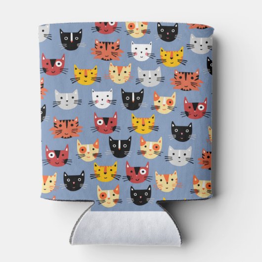 Multiple Fun Kitty Cats Muster blau Dosenkühler (Rückseite)
