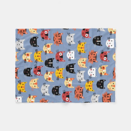 Multiple Fun Kitty Cats Muster blau Fleecedecke (Vorderseite (Horizontal))