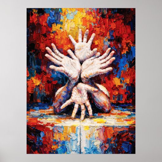 Multiple Hands Reaching Upward Expressive Abstract Poster (Vorne)
