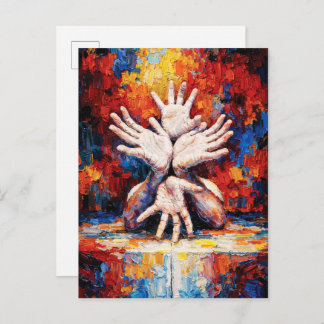 Multiple Hands Reaching Upward Expressive Abstract Postkarte