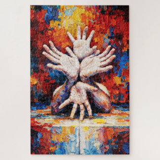 Multiple Hands Reaching Upward Expressive Abstract Puzzle