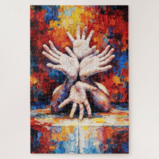 Multiple Hands Reaching Upward Expressive Abstract Puzzle (Vertikal)