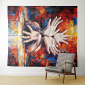 Multiple Hands Reaching Upward Expressive Abstract Wandteppich (Beispiel (Horizontal))