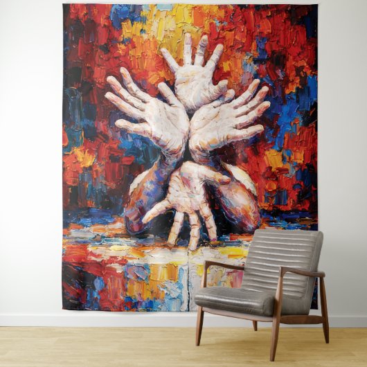 Multiple Hands Reaching Upward Expressive Abstract Wandteppich (Beispiel)
