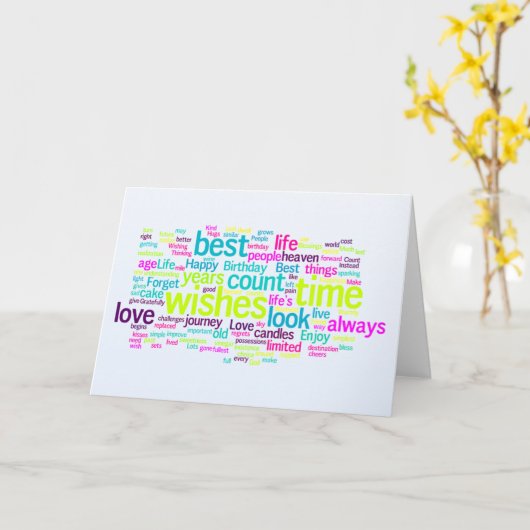 Multiple Language Birthday Word Cloud Karte (Gelbe Blume)