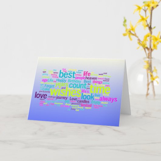 Multiple Language Birthday Word Cloud Karte (Gelbe Blume)