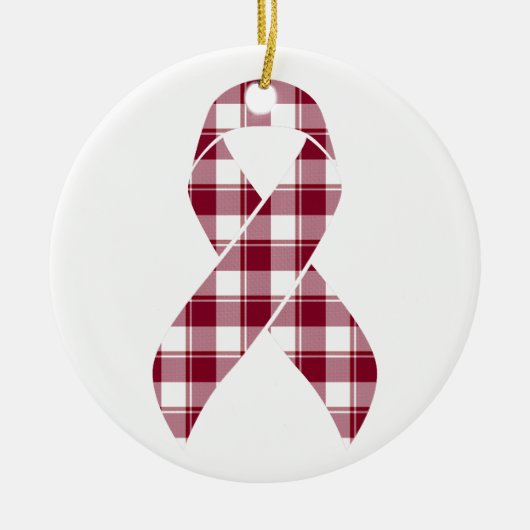 Multiple Myeloma Cancer Awareness Plaid Burgundy  Keramik Ornament (Vorne)