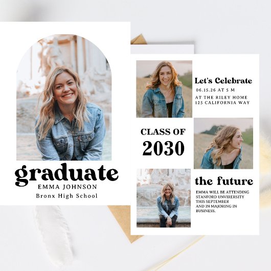 Multiple Photo Graduation Card, Minimalist Senior  Einladung