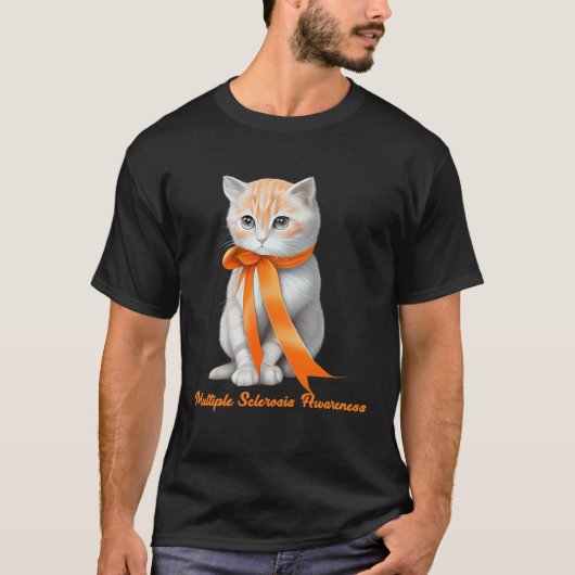 Multiple Sclerosis MS Awareness Cute Cat Wear Oran T-Shirt (Vorderseite)