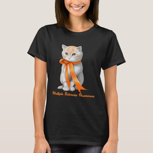 Multiple Sclerosis MS Awareness Cute Cat Wear Oran T-Shirt (Vorderseite)