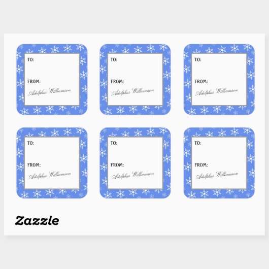 Multiple Snowflakes Christmas Gift Label Quadratischer Aufkleber (Blatt)