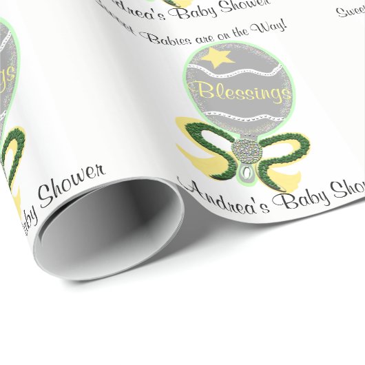 Multiples Baby Dusche Gelb-Grün-Baby-Rattles Geschenkpapier (Rolleneckpunkt)