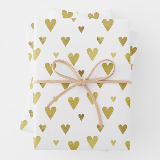 Multiples goldenes Herz auf weißem Hintergrund Geschenkpapier Set (Beispiel)