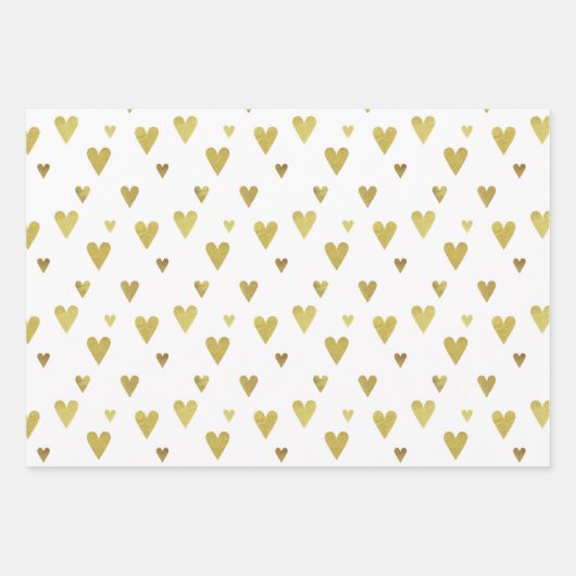 Multiples goldenes Herz auf weißem Hintergrund Geschenkpapier Set (Vorderseite)