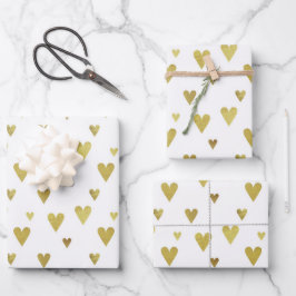 Multiples goldenes Herz auf weißem Hintergrund Geschenkpapier Set