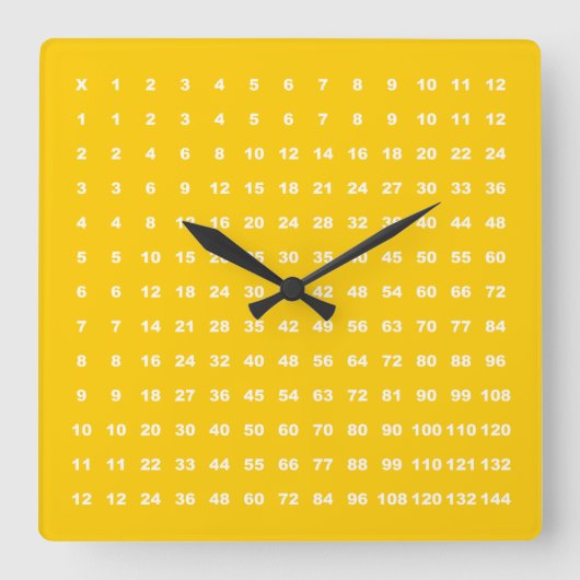Multiplikationstabelle 12x12 Math Fun (Schwarzes G Quadratische Wanduhr (Vorderseite)