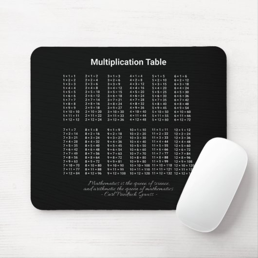 Multiplikationstabelle Weißer Text auf dunkel Mousepad (Mit Mouse)