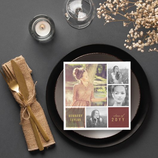 MultiSquare Simple Foto Collage Graduation Party Serviette