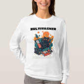 Multitasker Cat - Funny Lazy Gaming Cat Longsleeve T-Shirt (Vorderseite)