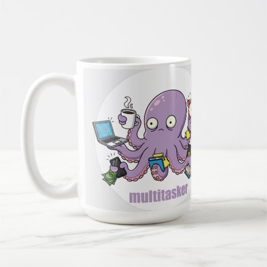 Multitasker – Lustiger chaotischer Oktopus Dunkler Kaffeetasse (Links)