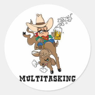 Multitasking Bull Rider Runder Aufkleber