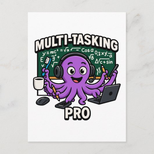 Multitasking Octopus-Klassenzimmer Lerner Pro Feiertagspostkarte (Vorderseite)