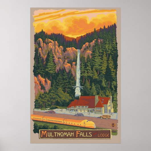 Multnomah Falls & Lodge, Oregon Travel Poster (Vorne)