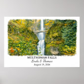 Multnomah Falls Oregon Poster, Aquarell, Maßgeschn Poster (Vorne)