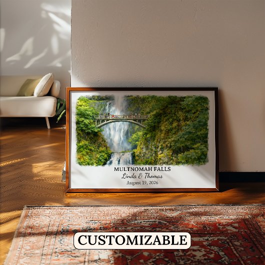 Multnomah Falls Oregon Poster, Aquarell, Maßgeschn Poster