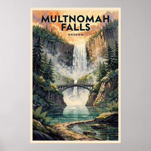 Multnomah Falls Oregon Vintage Reiseplakat Poster (Vorne)
