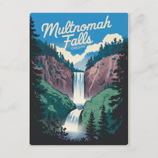 Multnomah Falls Vintag Postkarte (Vorderseite)