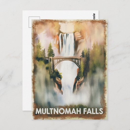 Multnomah Falls Vintage Aquarellbilder Postkarte (Vorne/Hinten)
