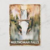 Multnomah Falls Vintage Aquarellbilder Postkarte (Vorderseite)