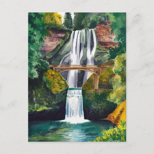 Multnomah Falls Wasserfarbenmalerei Postkarte (Vorderseite)