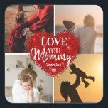 Mum Best Mother Birthday Instagram Fotovorlage Quadratischer Aufkleber<br><div class="desc">Liebe Sie "Mommy" Custom Foto Collage Herz Niedlich modernes Kissen für diese besondere Person, um sie lassen wissen, Sie Liebe sie. Mit einer 4-Foto-Collage-Vorlage, einem zentrierten aquamarinen Herz, das mit dem Text 'LIEBE YOU' Mommy und Name/s in eine beliebige Farbe geändert werden kann. Dieses Kissen ist das perfekte Geschenk für...</div>