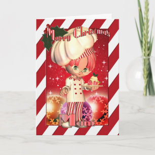 Mum Christmas Card With Cute Chef And Baubles Feiertagskarte