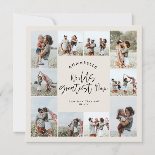 Mum creme elegante moderne minimale Foto Collage Einladung (Vorderseite)