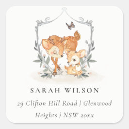 Mum Deer Fawn Floral Wappen Babydusche Anschrift Quadratischer Aufkleber