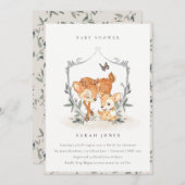 Mum Deer Fawn Floral Wappen Kinderdusche einladen Dankeskarte (Vorne/Hinten)
