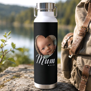 Mum etablierte Schrift Herz Foto Schwarz Isoliert Trinkflasche