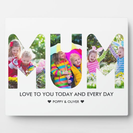MUM Foto Collage 3 Letter Cutout Personalisiert Fotoplatte (Vorderseite)