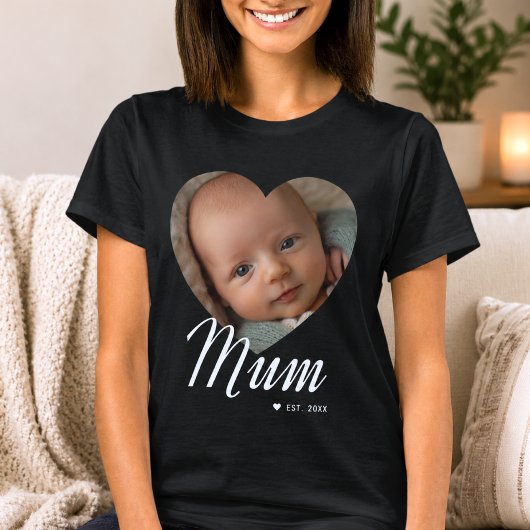 Mum hat Skript Herz Foto Schwarz eingerichtet T-Shirt
