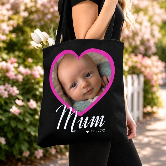 Mum hat Skript Pink Herz Foto Schwarz eingerichtet Tasche