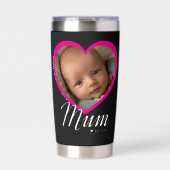 Mum hat Skript Pink Herz Foto Schwarz eingerichtet Thermobecher (Vorderseite)