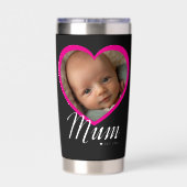 Mum hat Skript Pink Herz Foto Schwarz eingerichtet Thermobecher (Rückseite)