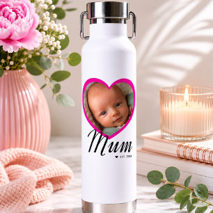 Mum hat Skript Pink Herz Foto Weiß eingerichtet Trinkflasche